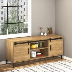 Herrajes Puertas Correderas 200 cm para Puerta Corredera Doble de Madera Ancho 50 cm Mueble de TV Armario Negro - Ogal.Es