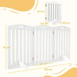 Barrera de Seguridad para Perros Plegable 155 cm Valla para Perros Medianos de 3 Paneles con Pies Extraíbles Blanco - Ogal.Es