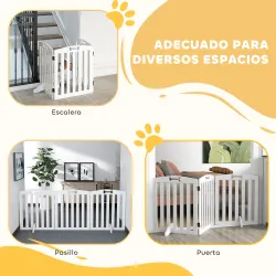 Barrera de Seguridad para Perros Plegable 155 cm Valla para Perros Medianos de 3 Paneles con Pies Extraíbles Blanco - Ogal.Es