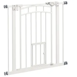 Barrera de Seguridad para Perros 74-80 cm con Montaje a Presión Doble Bloqueo Extensión para Puerta Escalera Blanco - Ogal.Es