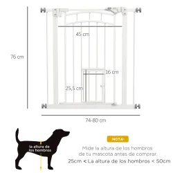 Barrera de Seguridad para Perros 74-80 cm con Montaje a Presión Doble Bloqueo Extensión para Puerta Escalera Blanco - Ogal.Es