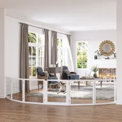 Barrera de Seguridad para Perros Plegable de Madera para Escaleras y Puertas con Soporte de Pie 432x36x70 cm Blanco - Ogal.Es