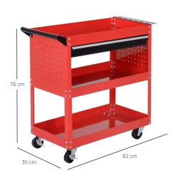 Carro de Taller Carro de Herramientas con 3 Bandejas y Cajón Ruedas con Frenos Asa Lateral Panel Lateral Perfora... - Ogal.Es