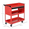 Carro de Taller Carro de Herramientas con 3 Bandejas y Cajón Ruedas con Frenos Asa Lateral Panel Lateral Perfora... - Ogal.Es