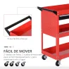 Carro de Taller Carro de Herramientas con 3 Bandejas y Cajón Ruedas con Frenos Asa Lateral Panel Lateral Perfora... - Ogal.Es