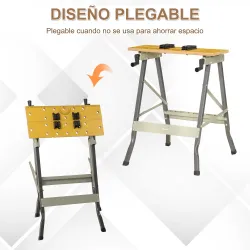 Banco de Trabajo Plegable 4 en 1 Mesa de Trabajo con 4 Abrazaderas 2 Manivelas 62,5x60,5x78,5 cm Natural y Gris - Ogal.Es