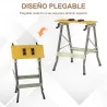 Banco de Trabajo Plegable 4 en 1 Mesa de Trabajo con 4 Abrazaderas 2 Manivelas 62,5x60,5x78,5 cm Natural y Gris - Ogal.Es