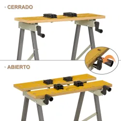 Banco de Trabajo Plegable 4 en 1 Mesa de Trabajo con 4 Abrazaderas 2 Manivelas 62,5x60,5x78,5 cm Natural y Gris - Ogal.Es