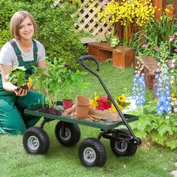 Carrito de Jardín con Manija Acolchada y 4 Ruedas Grandes Estructura de Acero Carga 150 kg 94x48,5x100 cm Verde ... - Ogal.Es