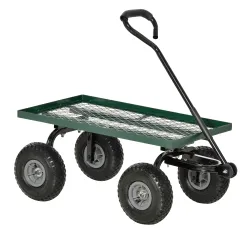 Carrito de Jardín con Manija Acolchada y 4 Ruedas Grandes Estructura de Acero Carga 150 kg 94x48,5x100 cm Verde ... - Ogal.Es