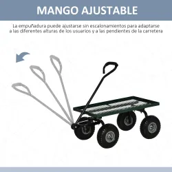 Carrito de Jardín con Manija Acolchada y 4 Ruedas Grandes Estructura de Acero Carga 150 kg 94x48,5x100 cm Verde ... - Ogal.Es