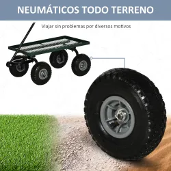 Carrito de Jardín con Manija Acolchada y 4 Ruedas Grandes Estructura de Acero Carga 150 kg 94x48,5x100 cm Verde ... - Ogal.Es