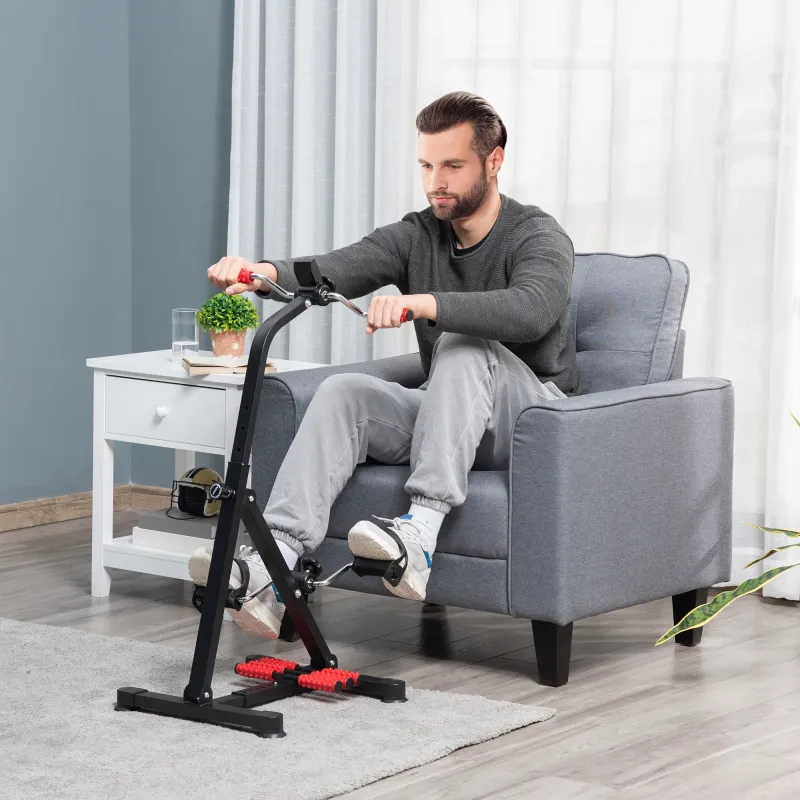 Pedales Estáticos Personas Mayores de Piernas y Brazos Altura Ajustable 75-97 cm Pantalla LCD y Rodillo Masajeador - Ogal.Es