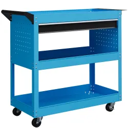 Carro de Taller Carro de Herramientas con 3 Bandejas y Cajón Ruedas con Frenos Asa Lateral Panel Lateral Perfora... - Ogal.Es
