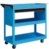 Carro de Taller Carro de Herramientas con 3 Bandejas y Cajón Ruedas con Frenos Asa Lateral Panel Lateral Perfora... - Ogal.Es