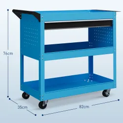 Carro de Taller Carro de Herramientas con 3 Bandejas y Cajón Ruedas con Frenos Asa Lateral Panel Lateral Perfora... - Ogal.Es