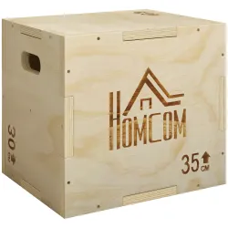 Cajón Pliométrico de Madera 3 en 1 con 2 Mango Hueco para Casa Oficina Gimnasia 40,5x35,5x30,5 cm Madera Natural - Ogal.Es