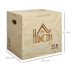 Cajón Pliométrico de Madera 3 en 1 con 2 Mango Hueco para Casa Oficina Gimnasia 40,5x35,5x30,5 cm Madera Natural - Ogal.Es