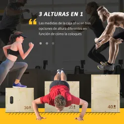 Cajón Pliométrico de Madera 3 en 1 con 2 Mango Hueco para Casa Oficina Gimnasia 40,5x35,5x30,5 cm Madera Natural - Ogal.Es