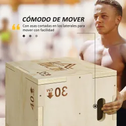 Cajón Pliométrico de Madera 3 en 1 con 2 Mango Hueco para Casa Oficina Gimnasia 40,5x35,5x30,5 cm Madera Natural - Ogal.Es