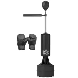 Saco de Boxeo de Pie con Bola de Velocidad y Barra Giratoria de 360° 88x48x155-205 cm Negro - Ogal.Es