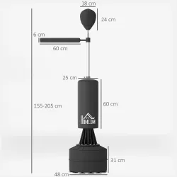 Saco de Boxeo de Pie con Bola de Velocidad y Barra Giratoria de 360° 88x48x155-205 cm Negro - Ogal.Es