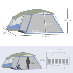 Tienda de Campaña 6-8 Personas Tienda Familiar con Vestíbulo 2 Ventanas Tienda Tipo Cúpula Poliéster 3000mm 518x... - Ogal.Es