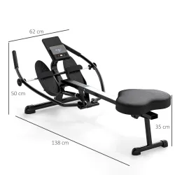 Máquina de Remo para Casa con 12 Niveles de Resistencia Hidráulica Pantalla LCD para Entrenaminto en Gimnasio Negro - Ogal.Es