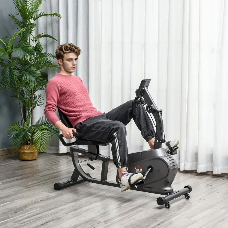 Bicicleta Estática con Respaldo de 8 Niveles de Resistencia con Volante Asiento Ajustable, Pantalla LCD y Soporte - Ogal.Es