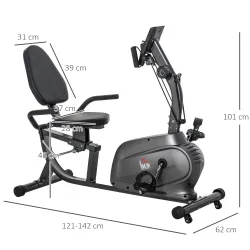 Bicicleta Estática con Respaldo de 8 Niveles de Resistencia con Volante Asiento Ajustable, Pantalla LCD y Soporte - Ogal.Es
