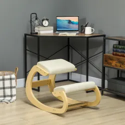 Silla Ergonómica de Rodillas Silla de Rodillas de Madera Taburete Ergonómico Cojín Acolchado 55x85x55 cm Crema - Ogal.Es