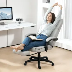 Silla de Oficina con 6 Puntos de Masaje Vibratorio con Altura Ajustable Respaldo Reclinable y Reposapiés Retráct... - Ogal.Es