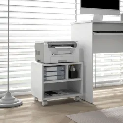 Soporte de Impresora con Ruedas Compartimentos Abiertos para Oficina Estudio 40x30x36 cm Blanco - Ogal.Es