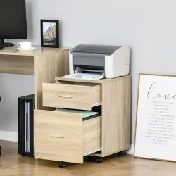 Cajonera de Escritorio con 2 Cajones Ruedas Archivador Móvil para Archivos A4 o Cartas 39,5x39x58,5 cm Roble - Ogal.Es