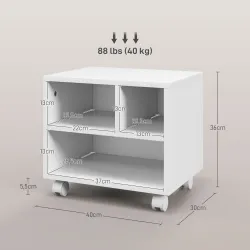 Soporte de Impresora con Ruedas Compartimentos Abiertos para Oficina Estudio 40x30x36 cm Blanco - Ogal.Es