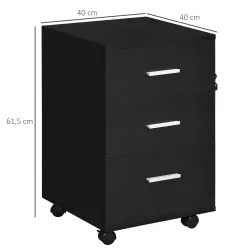 Cajonera de Escritorio con 3 Cajones Ruedas Cerradura 2 Llaves Archivador Móvil para Estudio Salón 40x40x61,5 cm... - Ogal.Es