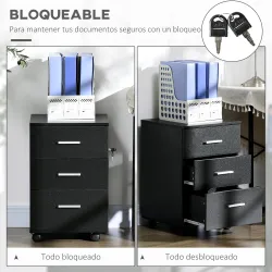 Cajonera de Escritorio con 3 Cajones Ruedas Cerradura 2 Llaves Archivador Móvil para Estudio Salón 40x40x61,5 cm... - Ogal.Es