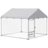 Perrera de Acero Galvanizado con Toldo Resistente y Estación de Alimentación para Perros 200x200x154 cm Plata - Ogal.Es