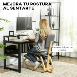 Silla Ergonómica de Rodillas con Respaldo Cojines Acolchados Marco de Madera para una Mejor Postura Oficina Gris - Ogal.Es