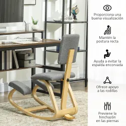 Silla Ergonómica de Rodillas con Respaldo Cojines Acolchados Marco de Madera para una Mejor Postura Oficina Gris - Ogal.Es