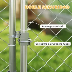 Perrera de Acero Galvanizado con Toldo Resistente y Estación de Alimentación para Perros 200x200x154 cm Plata - Ogal.Es