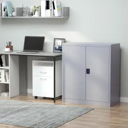 Armario Archivador Metálico con 2 Puertas Cerradura Estante Ajustable para Sala de Estar Estudio 80x40x92,5 cm Gris - Ogal.Es