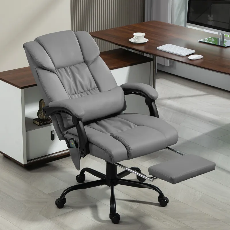Silla de Oficina con Masaje de 6 Puntos Respaldo Alto Reclinable Altura Ajustable Reposapiés y Mando a Distancia... - Ogal.Es
