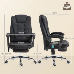 Silla de Oficina con 6 Puntos de Masaje Función de Calentamiento Reposapiés y Control Remoto 65x70x111-119 cm Negro - Ogal.Es