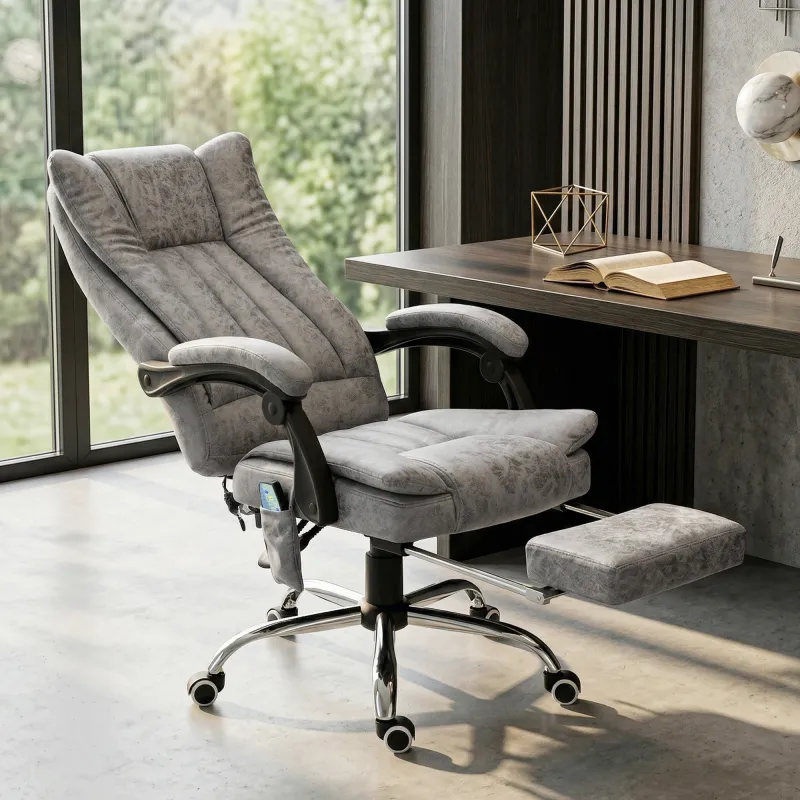 Silla de Oficina con 6 Puntos de Masaje Ajustable con Función de Calefacción Reposapiés Retráctil y Control Remo... - Ogal.Es