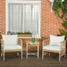 Conjunto Jardín Exterior de 2 Sillas y Mesa de Ratán con Cojines Acolchados para Balcón Terraza Amarillo y Crema - Ogal.Es
