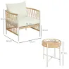 Conjunto Jardín Exterior de 2 Sillas y Mesa de Ratán con Cojines Acolchados para Balcón Terraza Amarillo y Crema - Ogal.Es