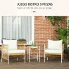 Conjunto Jardín Exterior de 2 Sillas y Mesa de Ratán con Cojines Acolchados para Balcón Terraza Amarillo y Crema - Ogal.Es