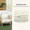 Conjunto Jardín Exterior de 2 Sillas y Mesa de Ratán con Cojines Acolchados para Balcón Terraza Amarillo y Crema - Ogal.Es