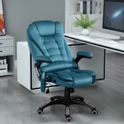 Silla Oficina con Masaje de 6 Puntos con Función Basculante con Calefacción Altura Ajustable 68x72x110-120 cm Azul - Ogal.Es